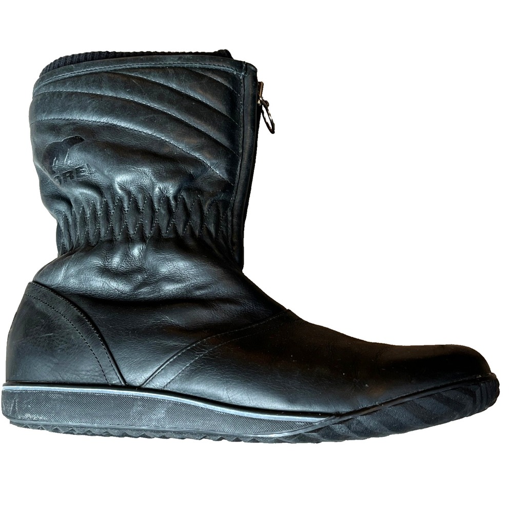 Sorel Firenzy Front Zip Black Leather Quilted Winter Boots Womens 11 UK 9.5 EU44